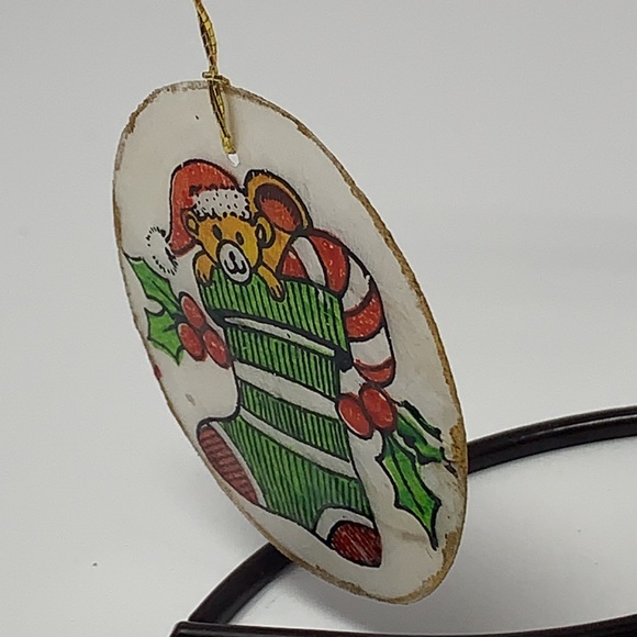 Teddy Bear in Christmas stocking vintage ornament holiday decor - Picture 4 of 14